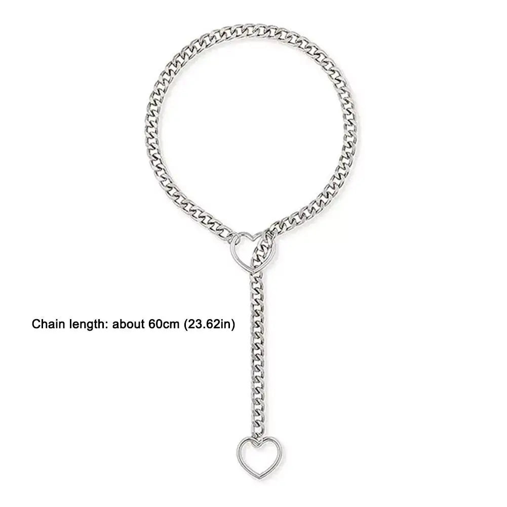 Heart O-ring Slip Chain For Women Punk Rock Necklace Stainless Steel Cuban Long Necklace Adjustable Lariat Y-Necklace Neck Chain