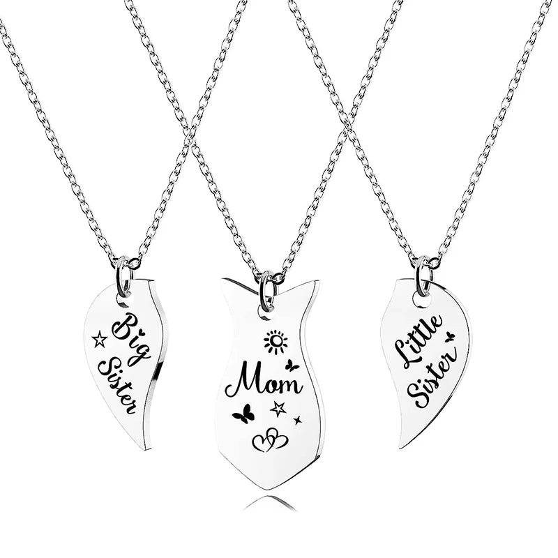 3 PCS Mom Big Sister Littler Sister Heart Matching Necklace Set Stainless Steel Mother Daughter Necklaces Jewelry Gifts