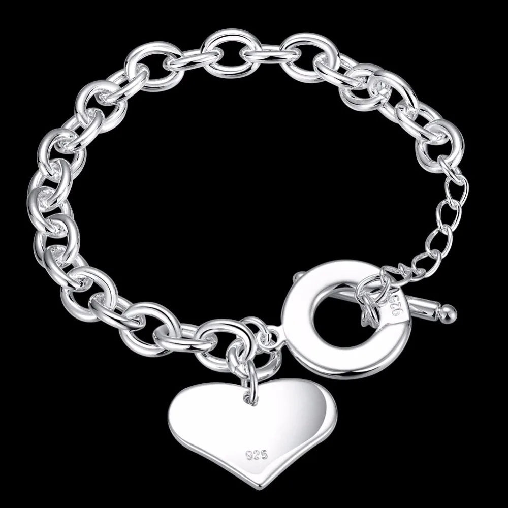 925 Sterling Silver Heart Bracelets For Women Wedding Souvenir Luxury Jewelry Christmas  Items Jewellery