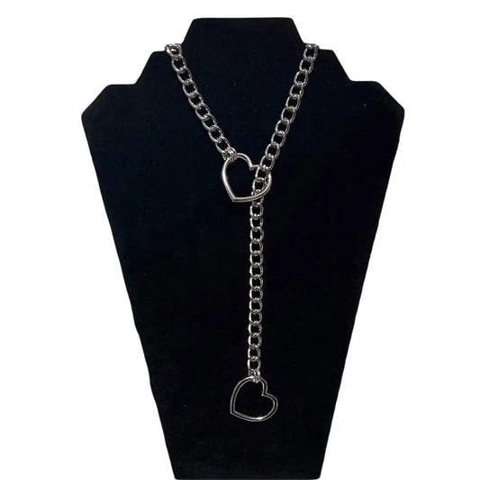 Heart O-ring Slip Chain For Women Punk Rock Necklace Stainless Steel Cuban Long Necklace Adjustable Lariat Y-Necklace Neck Chain