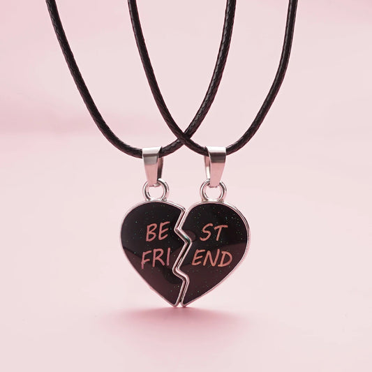 2 Pcs/Set Colorful Heart Best Friends Sense Of Temperature Change Color Pendant Mood Necklace For School Jewelry Gift