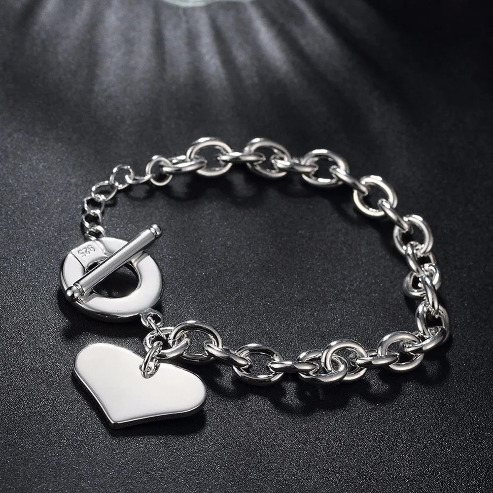 925 Sterling Silver Heart Bracelets For Women Wedding Souvenir Luxury Jewelry Christmas  Items Jewellery