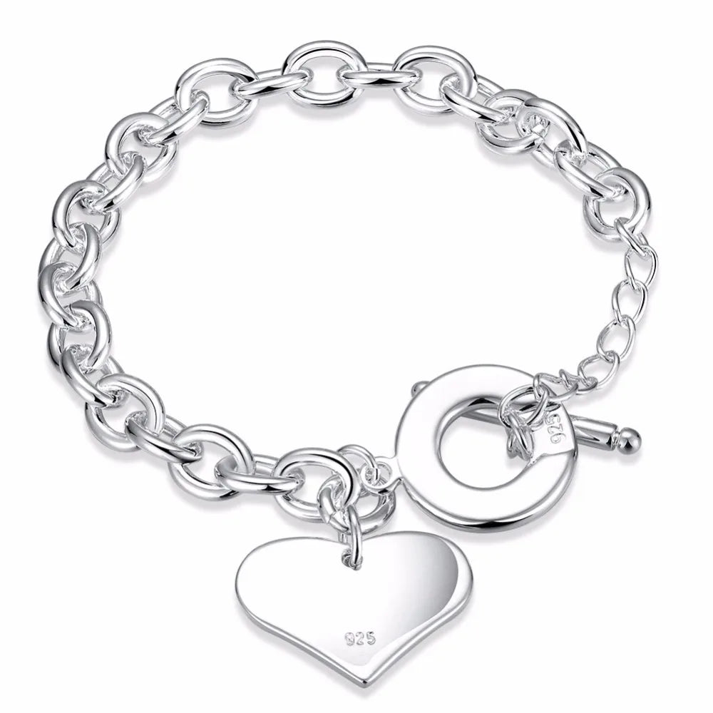 925 Sterling Silver Heart Bracelets For Women Wedding Souvenir Luxury Jewelry Christmas  Items Jewellery