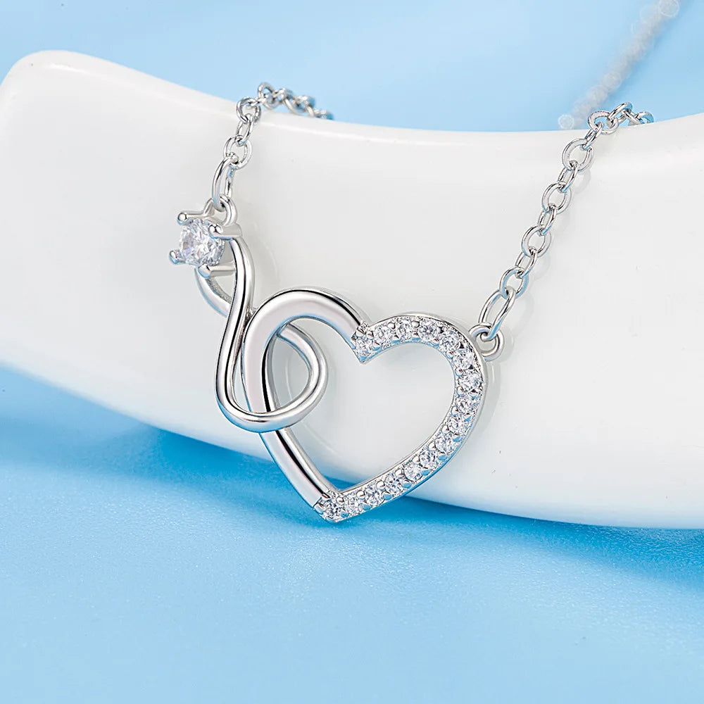 925 Sterling Silver Zircon Heart Interlocking Necklaces For Women Luxury Quality Jewelry Gift Female GaaBou